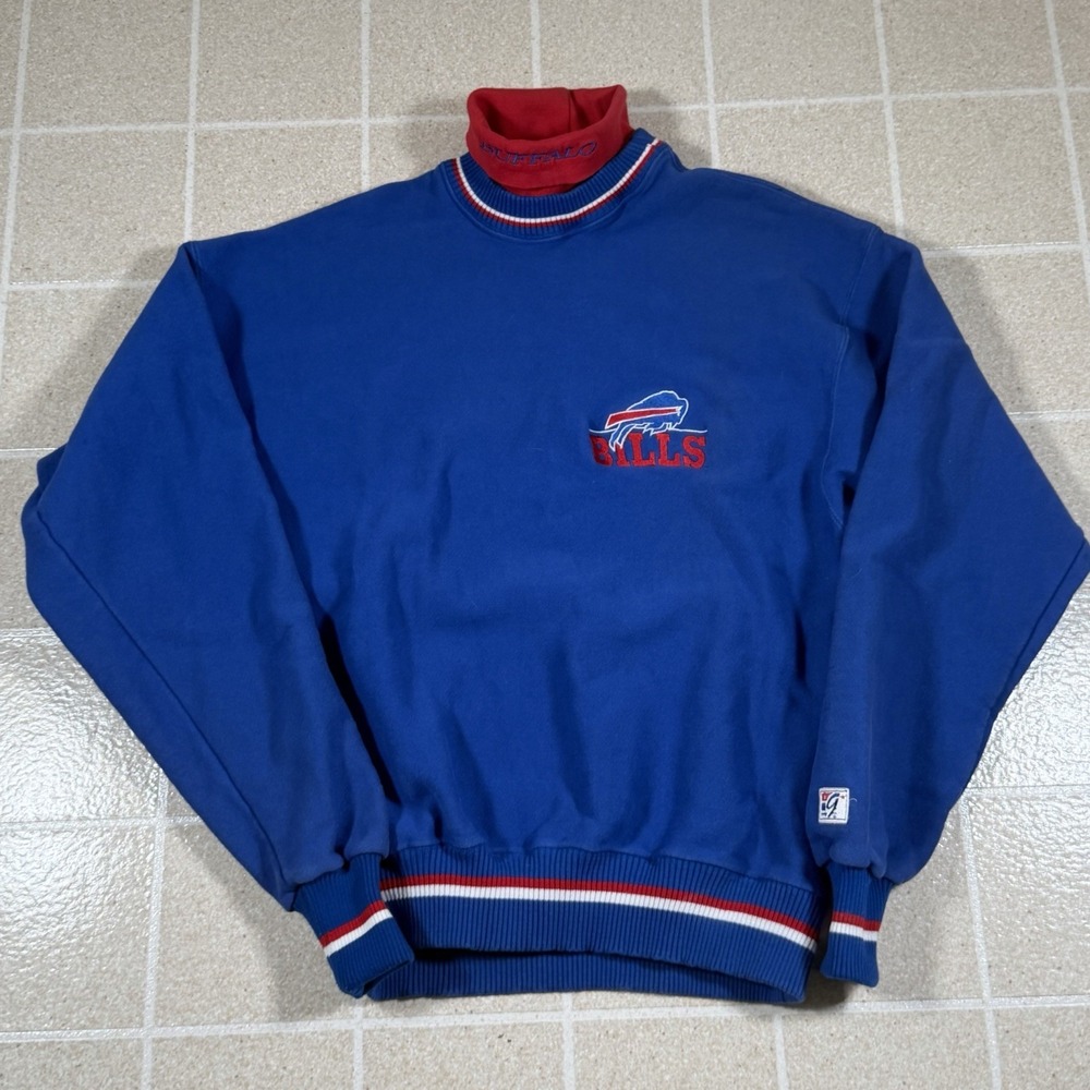 Vintage Buffalo Bills NFL Long Sleeve Turtleneck Sweatshirt The Game Blue Sz L